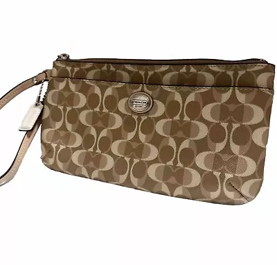 Coach Signature Peyton Dream C Go-Go Wristlet Wallet Purse Beige Tan F50590 • $39.99