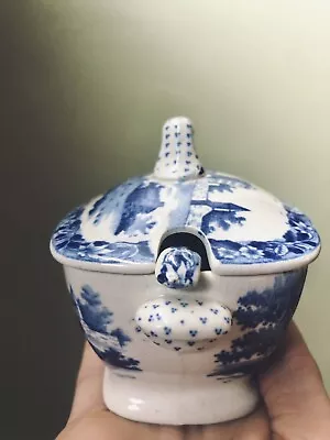 £119.99 • Buy Antique Hackwood Miniature Pot WITH SPOON Early 19th Century Ceramic Pearlware