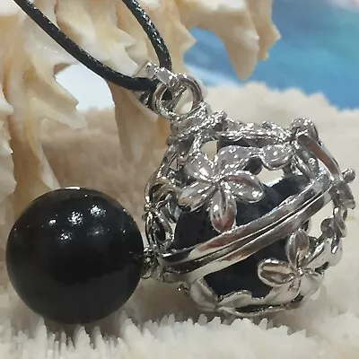 Angel Caller  Harmony Chime Ball & Aromatherapy Diffuser Necklace Lava  Black • $10.95