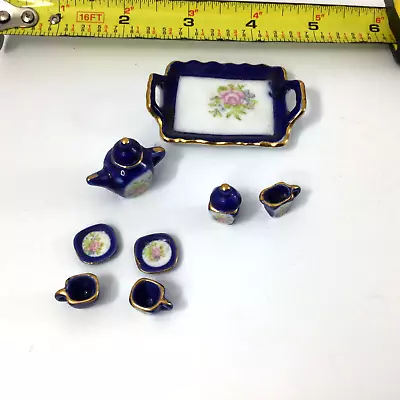 Ceramic Hand Painted Miniature Vintage Doll House Tea Set Of 7 • $12.60