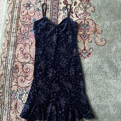 Vintage 90s Blue Fairy Vampy Whimsygoth Velvet Maxi Prom Dress • $80