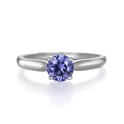 Ladies Sterling 925 Fine Silver Brilliant Cut 0.75 Ct Tanzanite Solitaire Ring • £19.99