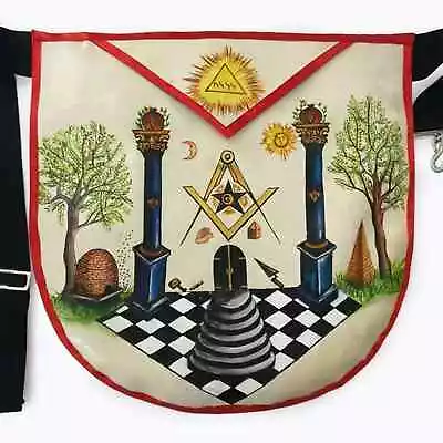 The Two Pillars Of Jachin And Boaz Hand-Painted Masonic Lambskin Apron • $275