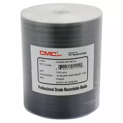 600 New Cmc Pro Ty Silver Inkjet Hub Printable Dvd-r16x T-dmr-spp-sk16 • £262.74