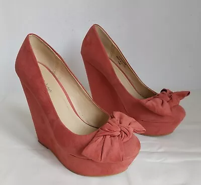 Miss Selfridge Women's Dusty Pink Faux Suede Wedge Platform Shoe Size UK 7/40 EU • £14.99