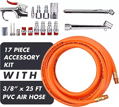 Air Compressor Nozzle Kit 3/8 X25ft Flexible Hose PVC Blow Gun Tool Accessories • $38.98