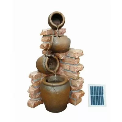 Solar Powered 4 Pots On Wall Garden Water Feature Outdoor Garden Fountain • £79