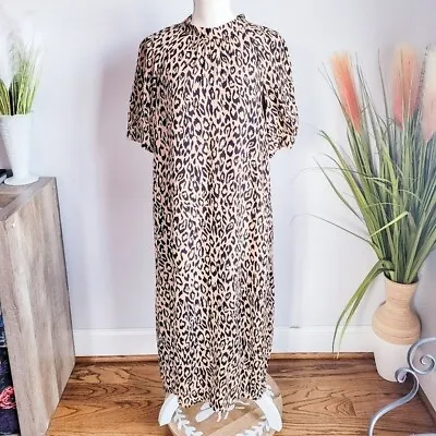 Anthropologie New Mckenzie Leopard Print Mock Neck Shift Midi Dress Size Small • $68.99