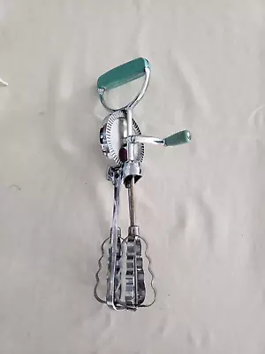 Vintage Flint Best EKCO Aqua Turquoise Manual Egg Beater Mixer MCM Retro • $36.95