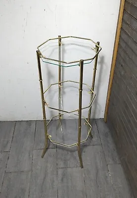 Vintage Mid Century Modern Gold Metal Faux Bamboo 3-Tier Table Plant Stand E32 • $117