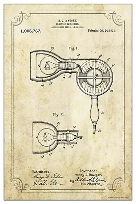 Vintage Hair Drier Patent Art Print Poster 11x17 Barber Stylist Salon Wall Decor • $20.15