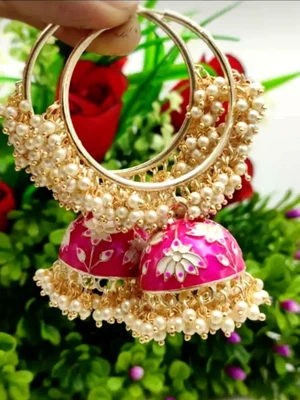 $35.61 • Buy Bridal Jhumki Jhumka Bollywood Traditional Pearl Indian Gold Earring Jewelry Set