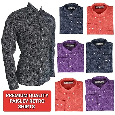 Men's Retro Paisley Long Sleeve Shirt Casual Party Fancy Dress 70s Bands Top   • £14.99