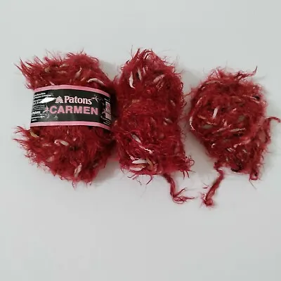 Patons Carmen Yarn 07430 Wine 64% Nylon 36% Polyester Lot Of 3 Skeins Red • $11.99
