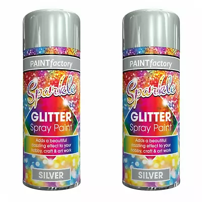 2 X 200ml SILVER Glitter Spray Paint  Hobby Crafts Decorations Christmas Etc • £6.75