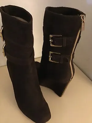 Michael Kors Women Brown Suede Platform Wedge Boots US 7 Euro 38 • $45