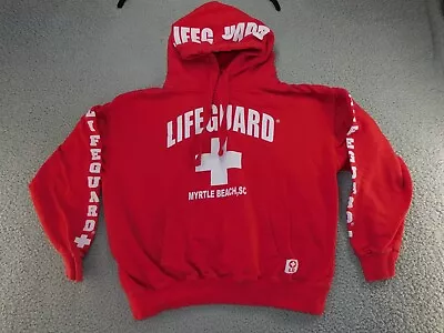 Lifeguard Hoodie Myrtle Beach Red Size Large Unisex Pockets Drawstring Pullover • $21.99