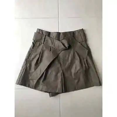$35 • Buy Zara Women Sz S Shorts Belted High Waist Pleated Vegan Leather Brown