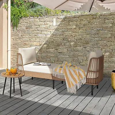 Patio Furniture Outdoor Sofa Bed Sofa W/ Cushions Rattan Sofa For Balcony Garden • $257.99