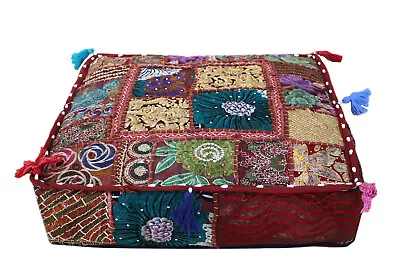 Indian 22  Square Patchwork Handmade Decorative Floor Pillow Cushion Cover Throw • £19