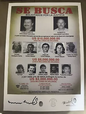 Pablo Escobar And Gang Wanted Poster Autographed By Roberto Escobar 20x14 • $90