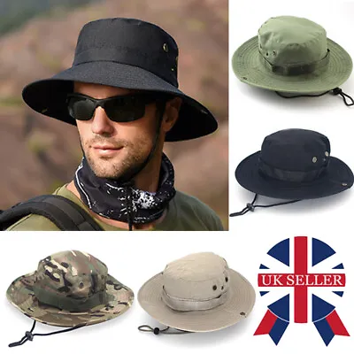 Mens Outdoor Sun Hat Bucket Safari Bush Boonie Hiking Fishing Cap Wide Brim • £3.98