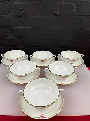 6 X Spode Rosetti Y8491 Soup Coupes Bowls And Stands / Saucer Set RARE • £119.99