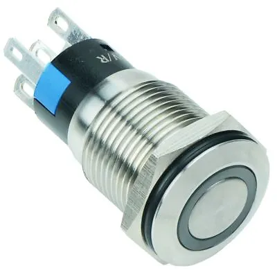 Blue LED 16mm Latching Vandal Resistant Push Switch 3A SPDT • £6.99