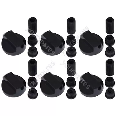 6 X Fully Universal Cooker Oven Hob Black Control Knobs & Adaptors - Fits All • £7.69