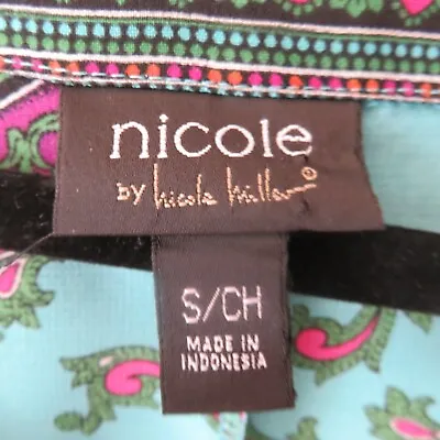 Nicole Miller Kaftan Top Shirt Women's Turquoise Pink Exotic Paisley Summer Vibe • $21.99