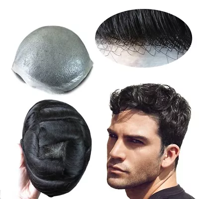 Mens Toupee Human Hair Replacement System 0.05mm Thin Skin BIO Hairpieces #1C • $83.66