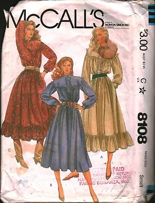 8108 Vintage McCalls SEWING Pattern Misses 1980s Pullover Dress Cottagecore OOP • $9.99