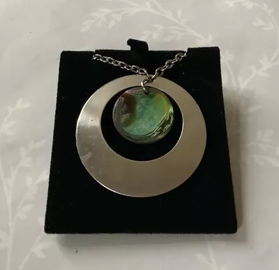 Vintage 1970s Stainless Steel And Abalone Round Design Necklace  • £3
