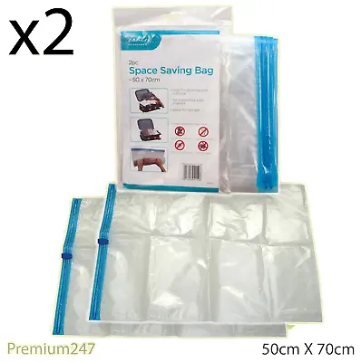 2 X Space Saver Travel Reusable Storage Bags 50cm X 70cm High Quality Travel Bag • £2.99