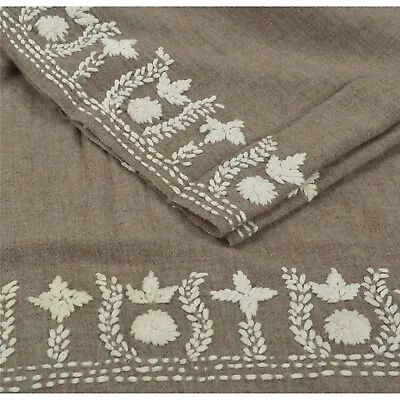 Sanskriti Vintage Grey Woolen Shawl Hand Embroidered Phulkari Long Stole Scarf • $52