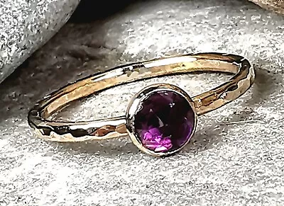 9ct Gold Filled Amethyst Hammered Stacking Ring Handmade ALL SIZES • £35