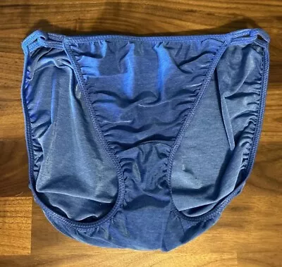 Vintage VASSARETTE Nylon String Bikini Panties Sz 6 Loops Blue Second Skin Sissy • $26.10
