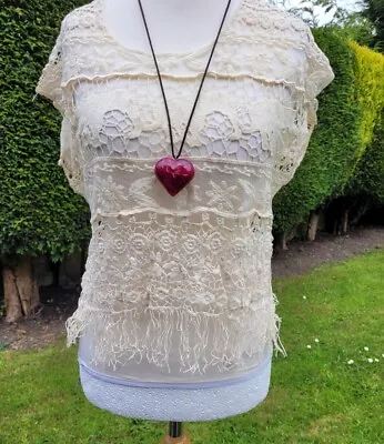 £9.99 • Buy Cream Crochet Beach Top  Tassel Fringe Festival Holiday Sz M 8 10 12 Elephant 