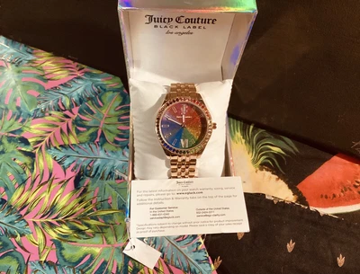 £29 • Buy Juicy Couture Watch Black Label Treat Or Gift Gold Tone Bracelet Rainbow Face