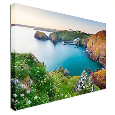 Sunset  Mullion Cove Cornwall Canvas Wall Art Picture Print • £51.98