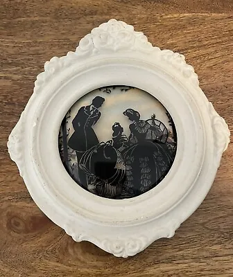 Vintage Convex Glass Reverse Painted Victorian Silhouette In Plaster Frame • $24.99