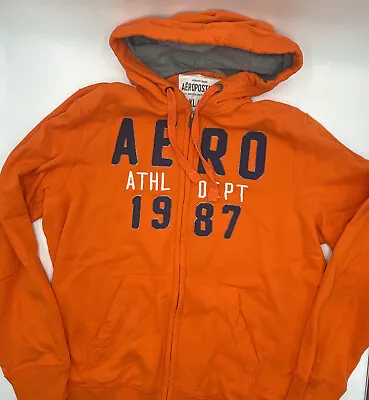 Aeropostale Aero 1987 Fleece Hoodie Jacket Full-Zip Pockets Orange Size XL #C80 • $16.99