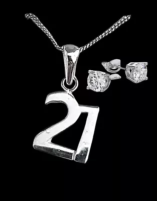 White Gold Finish Special 21st Birthday Pendant Necklace And Earrings Set Gift • £44.99