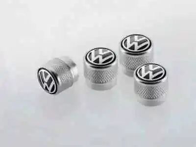 Genuine Volkswagen Valve Stem Caps - Black On Silver - Aluminum 000-071-215-E • $37.80