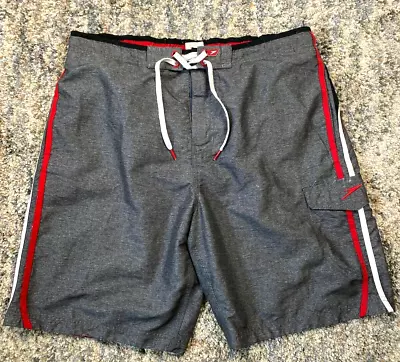 Speedo Mens Swimming Trunks Large Board Shorts Gray Lined Striped • $16.99