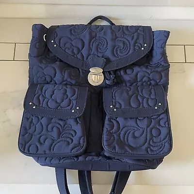 Vera Bradley Quilted Backpack Navy Blue Floral Interior Drawstring Clasp Pockets • $39.50