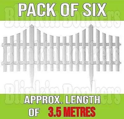 6 White Plastic Picket Fencing Set Wooden Effect Lawn Border Edge Garden Edging • £12.89