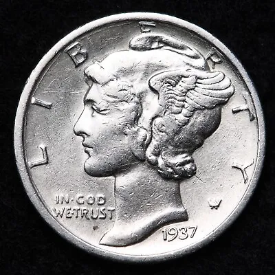1937-D Mercury Silver Dime AU FREE SHIPPING  • $29.99