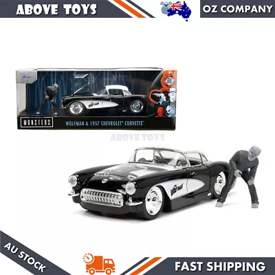 Jada 1:24 Universal Monsters 1957 Chevrolet Corvette & Wolfman Figure Model • $73.19