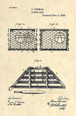 Official 1888 Lobster Trap US Patent Art Print-Vintage Antique Original Maine218 • $12.77